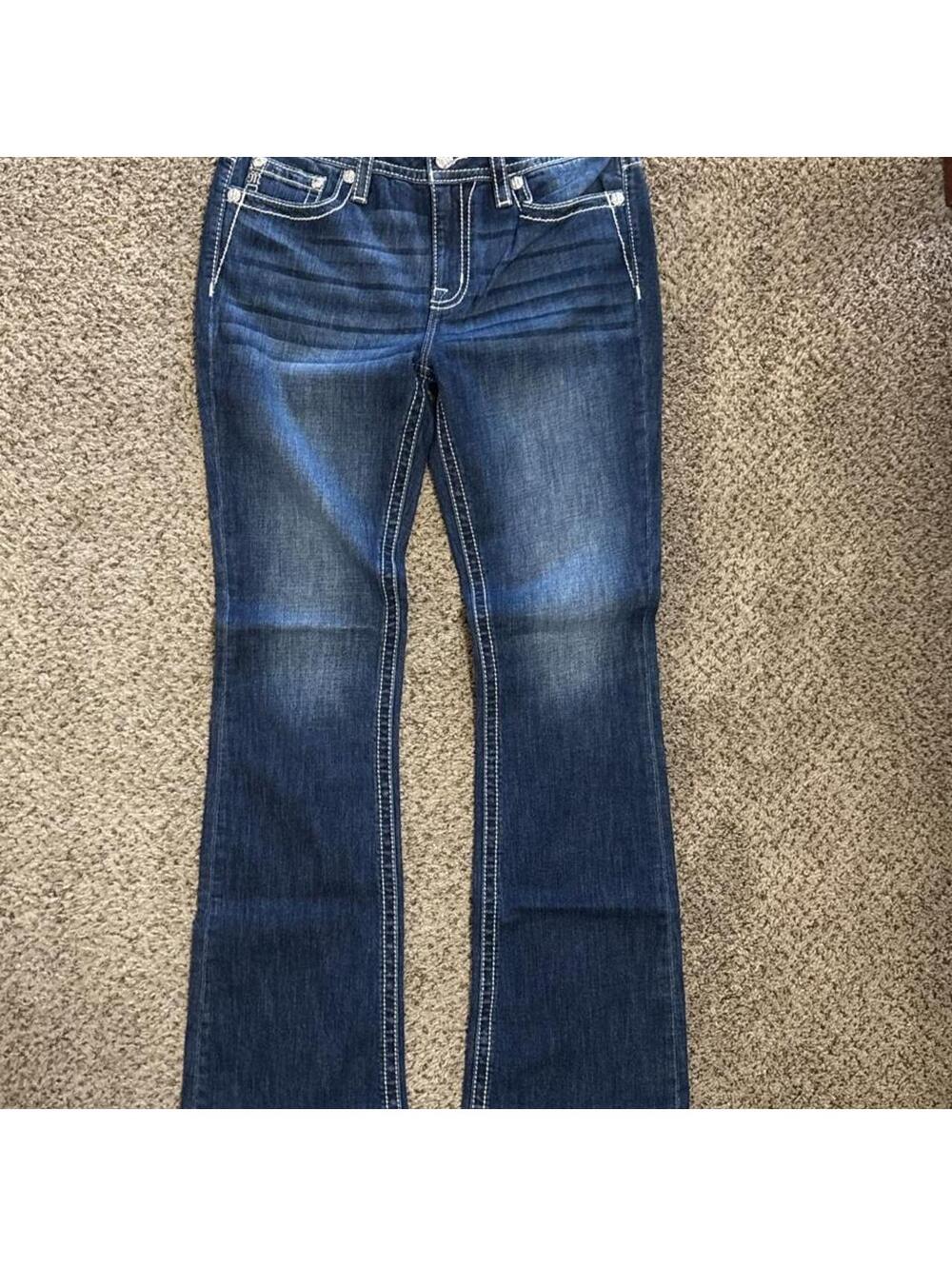 Miss Me Mid-Rise Bootcut Embellish Pockets Denim Jeans Size 31” x 34”